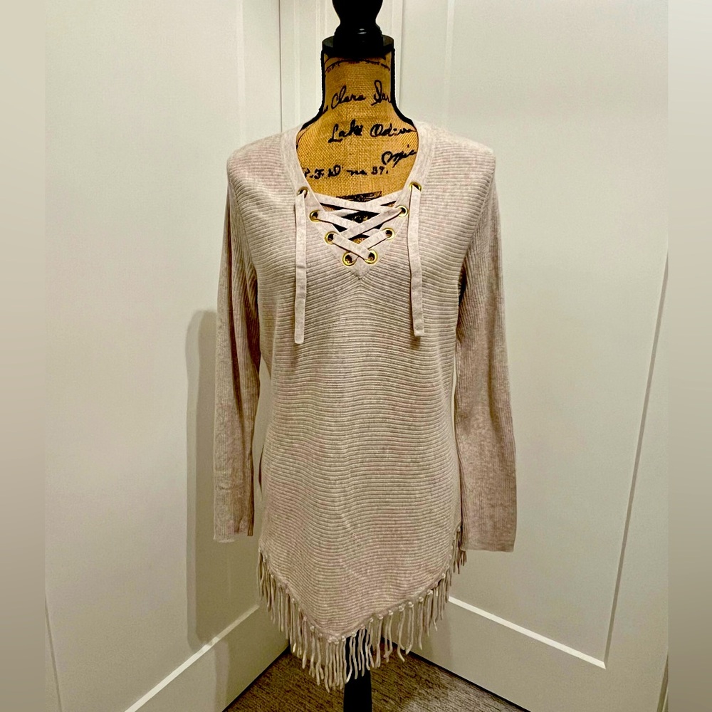 INC V-neck Sweater with fringe